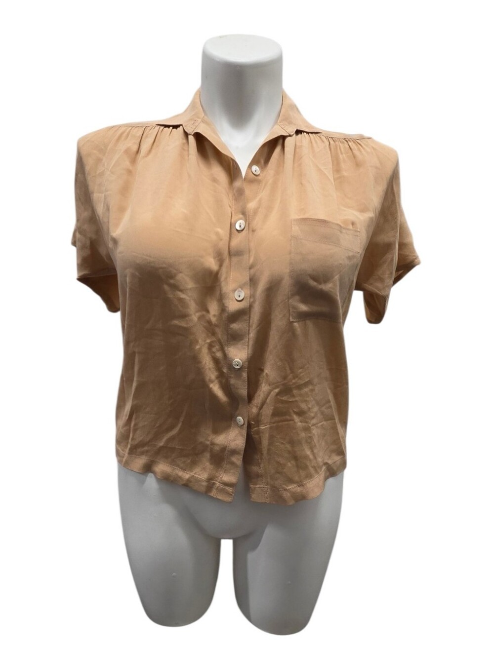 Carole Little For Saint Tropez West Short-Sleeve Button Front Blouse All Silk